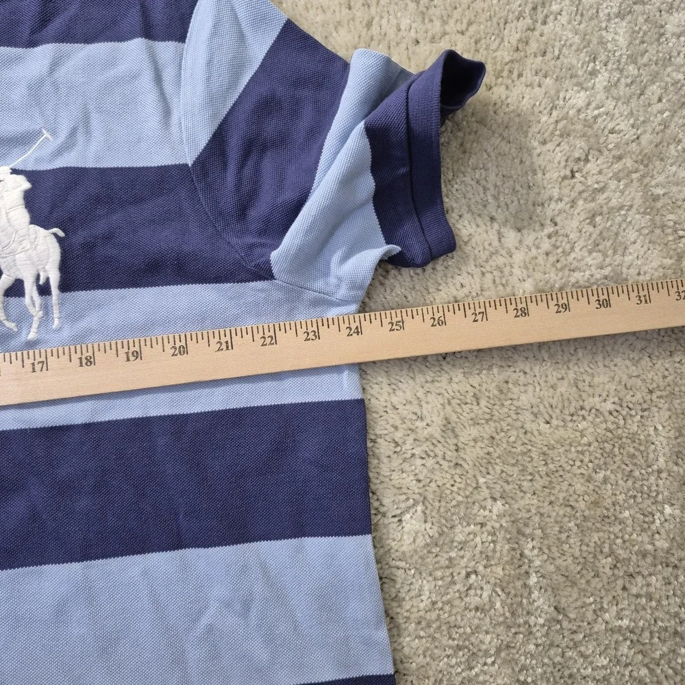 Polo Ralph Lauren Polo Shirt Mens Large Big Pony Yacht Club Blue Striped Marine